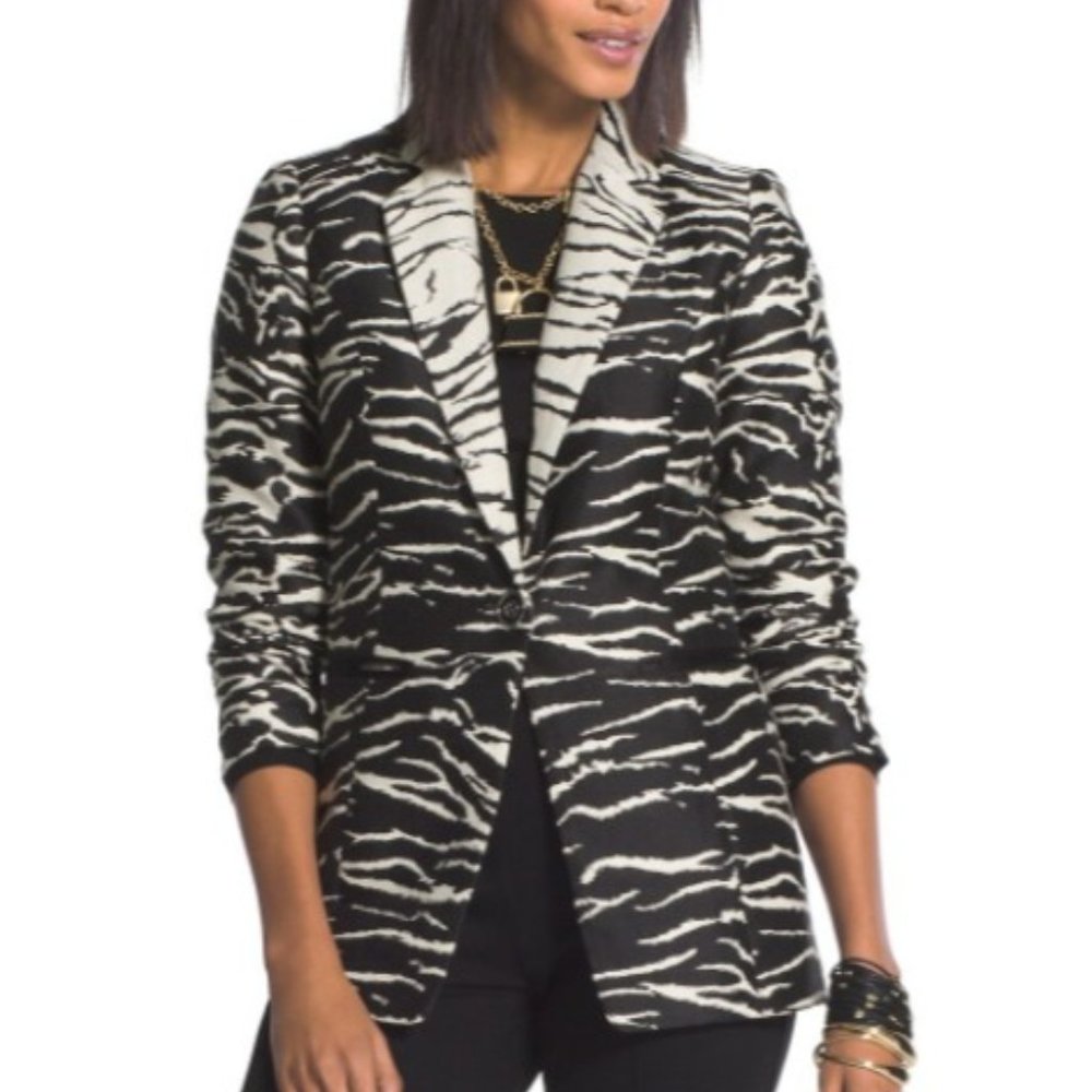 Chicos Women's Bi-Color Animal Zebra Print Suit Jacket Blazer Size 0/ XS‎ (4-6) - Picture 2 of 16